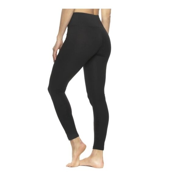 Felina New Sueded Lightweight Wide Waistband Athletic Black Leggings 2-Pack - Picture 3 of 5